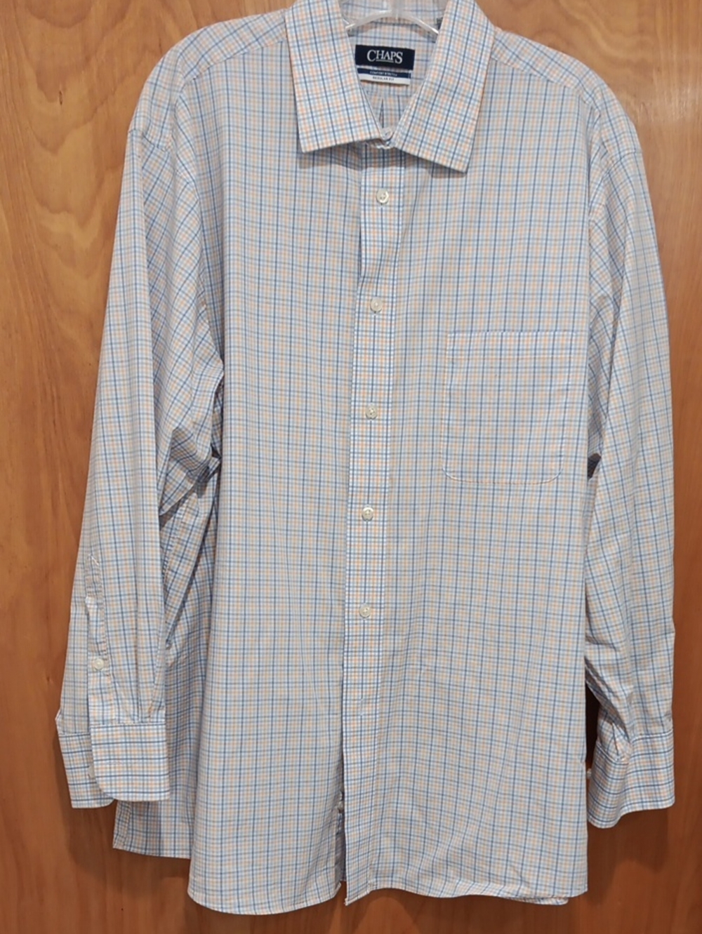 Chaps Men's Blue and Orange Checked Dress Shirt